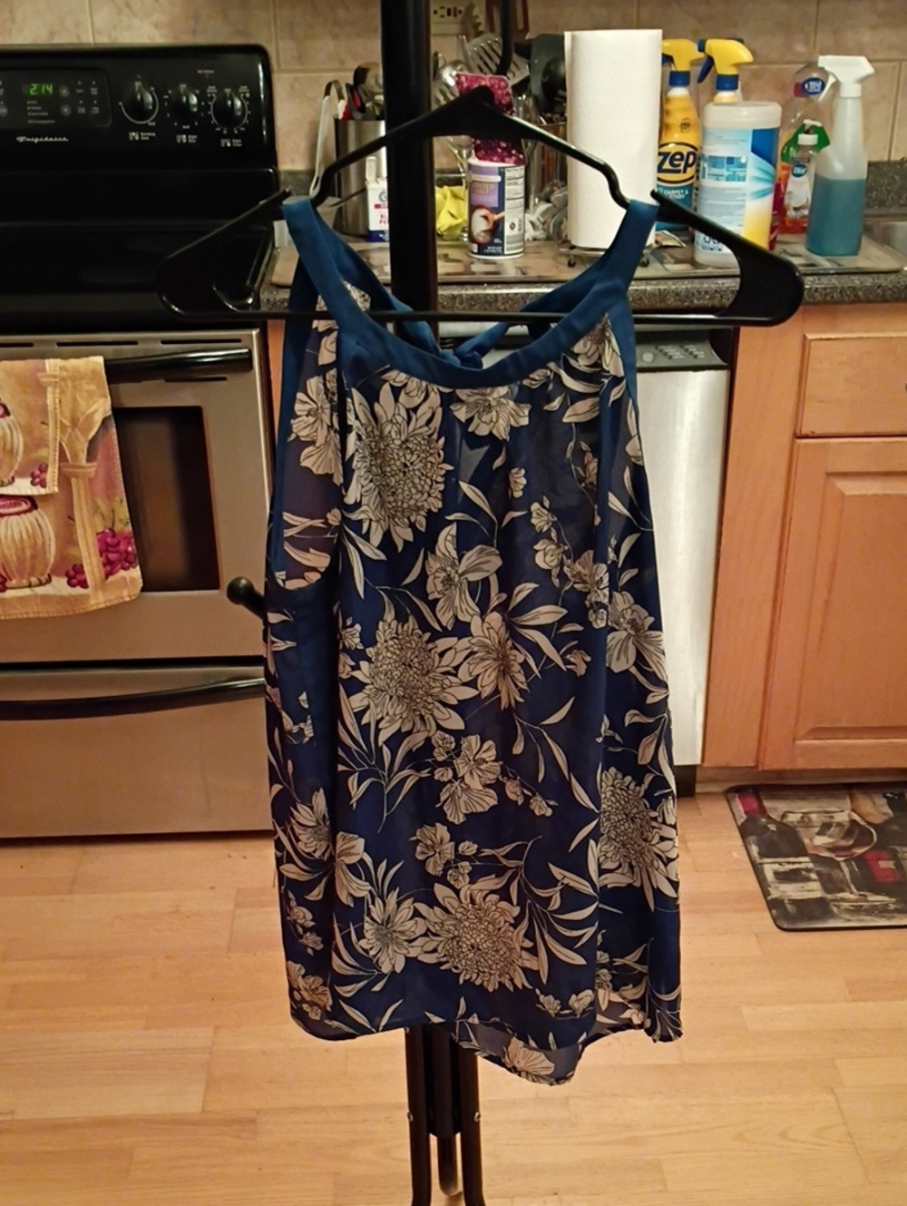 Collective Concepts Navy Floral Halter Cami with White Floral Print